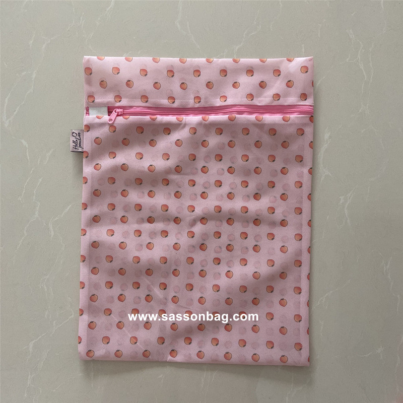 Peach Printing Zippered Mesh Laundry Bag