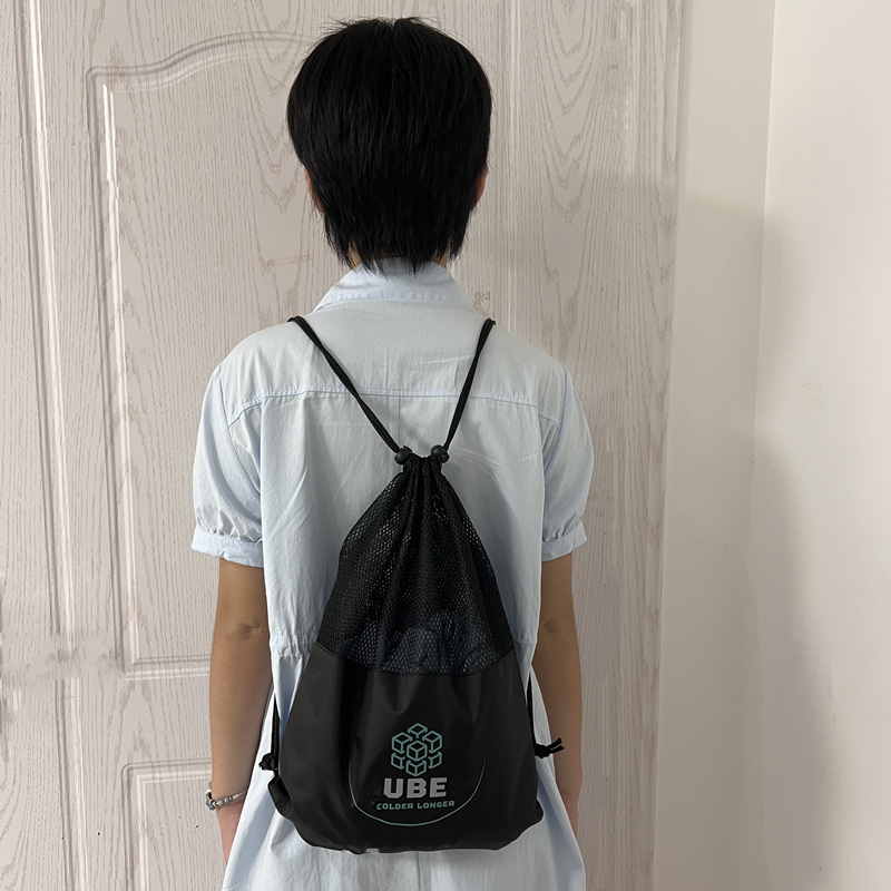 Black Polyester Drawstring Backpack