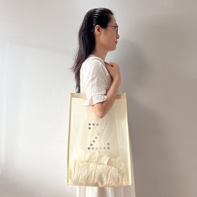 Beige Mesh Tote Bag